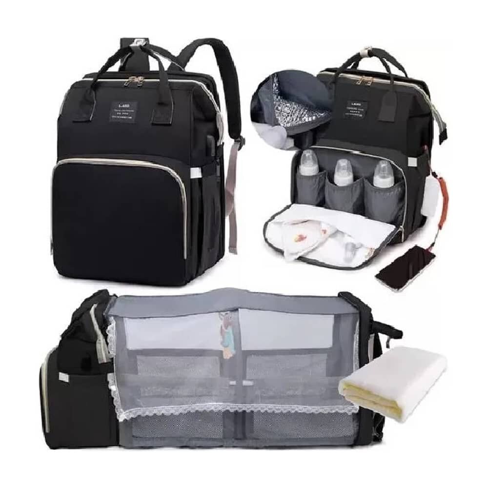 Mochila 3 En 1 Pa&ntilde;alera Cuna Y Mudador Port&aacute;til Para Beb&eacute;s Color Negro image number 3.0