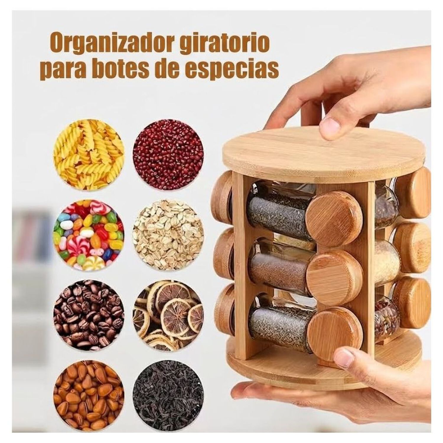 Especiero Giratorio Torre Bamb&uacute; 12 Frascos Cocina Organizador image number 2.0