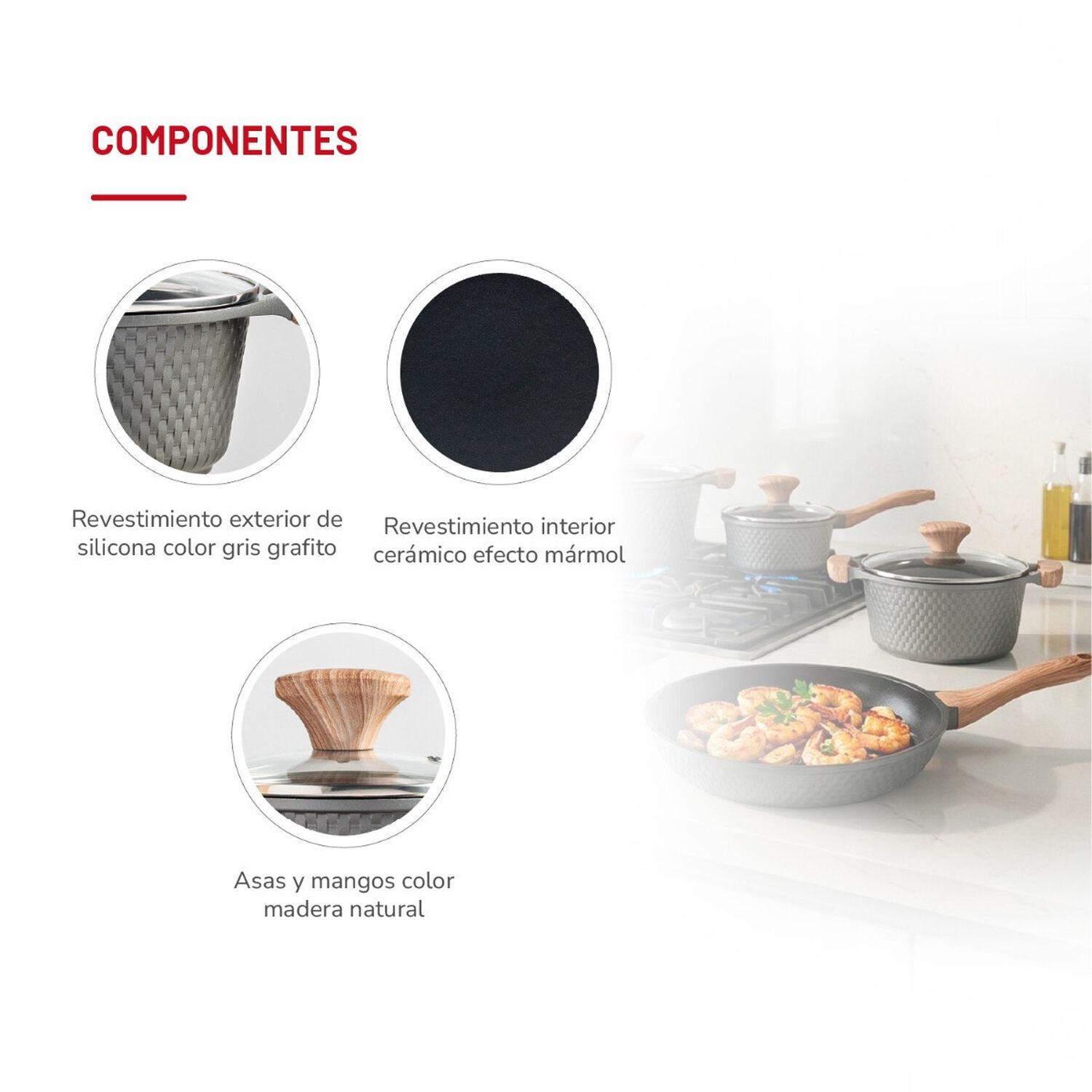 Bater&iacute;a De Cocina Thomas Th Mb07gm 7 Piezas Aluminio Fundido Juego Set De Ollas Y Sart&eacute;n Antiadherente Cer&aacute;mico Efecto M&aacute;rmol Mangos Apto Inducci&oacute;n image number 5.0