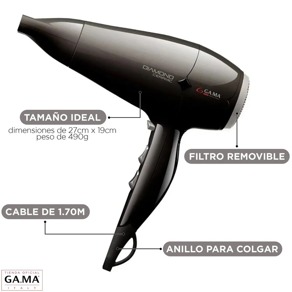Secador Diamond Ceramic Antibacterial Pelo Cerámica 2300w Negro Gama image number 3.0