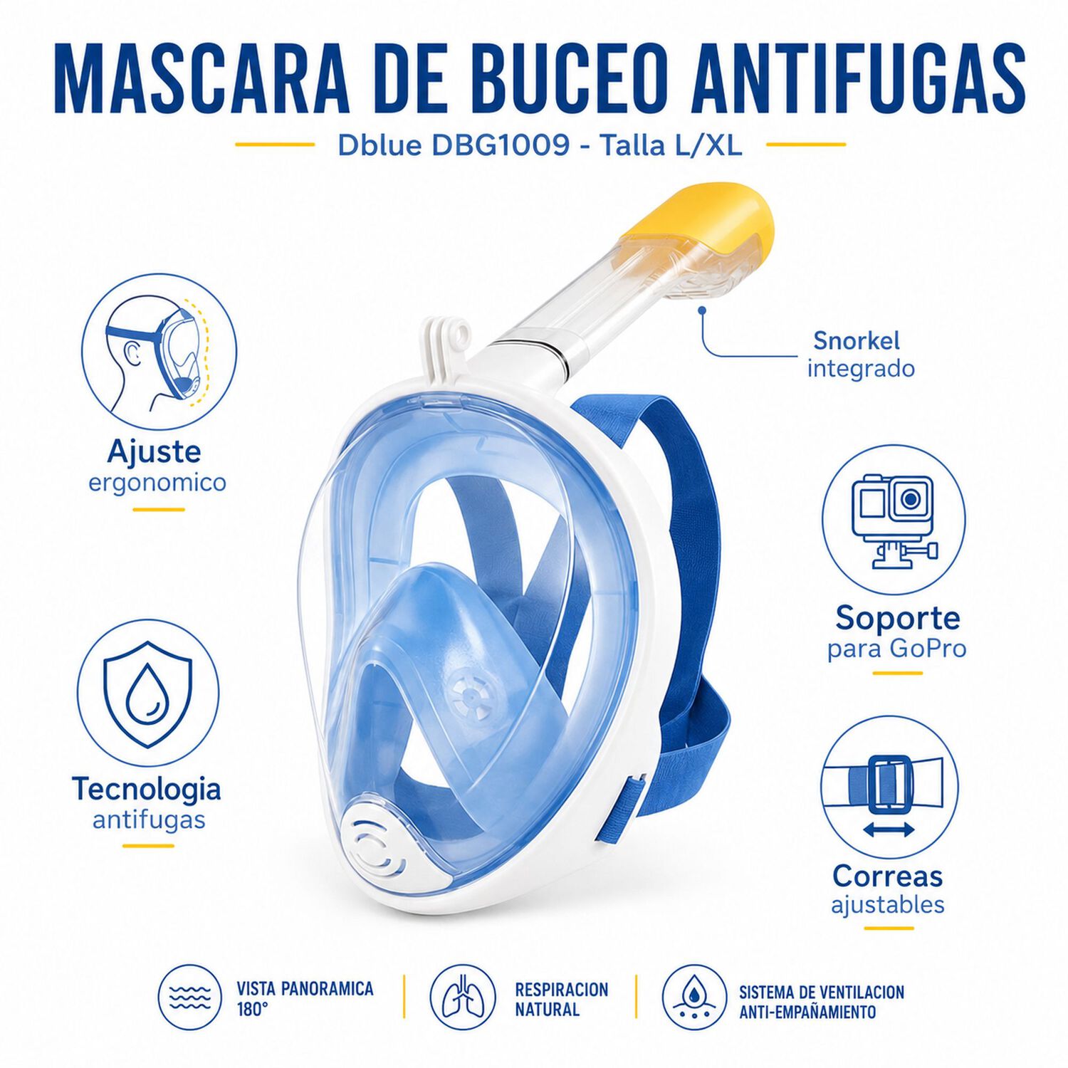 Mascara De Buceo Antifugas Talla L/xl Ajustable Dbg1009 image number 4.0