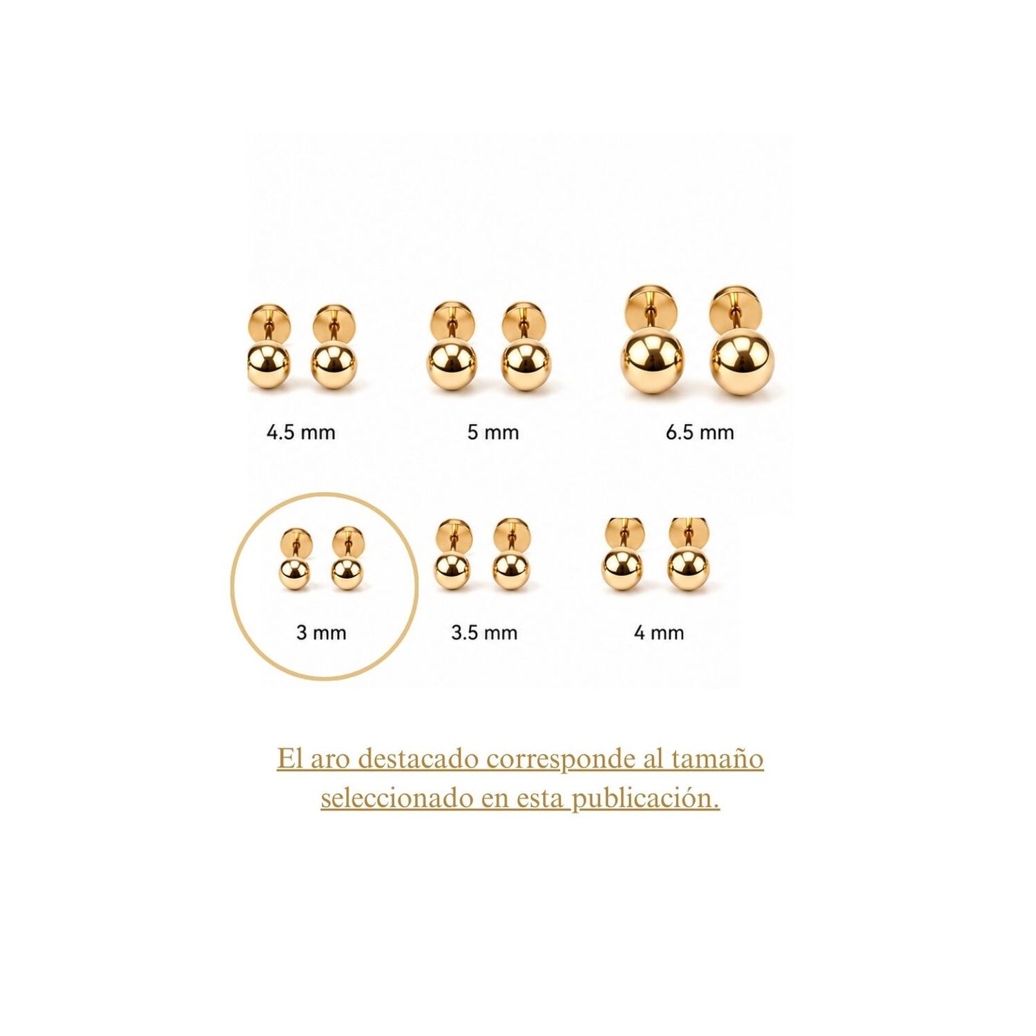 Aros Abridores Bolita 3mm N1 Oro 14k Beb&eacute; Ni&ntilde;a Hipoalerg&eacute;nic Dorado image number 6.0