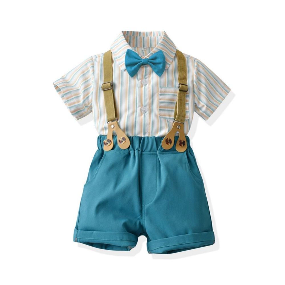 Conjunto De Vestir Con Corbatín Y Pantalón Corto 6 Meses A 4 Años Azul Cielo image number 1.0