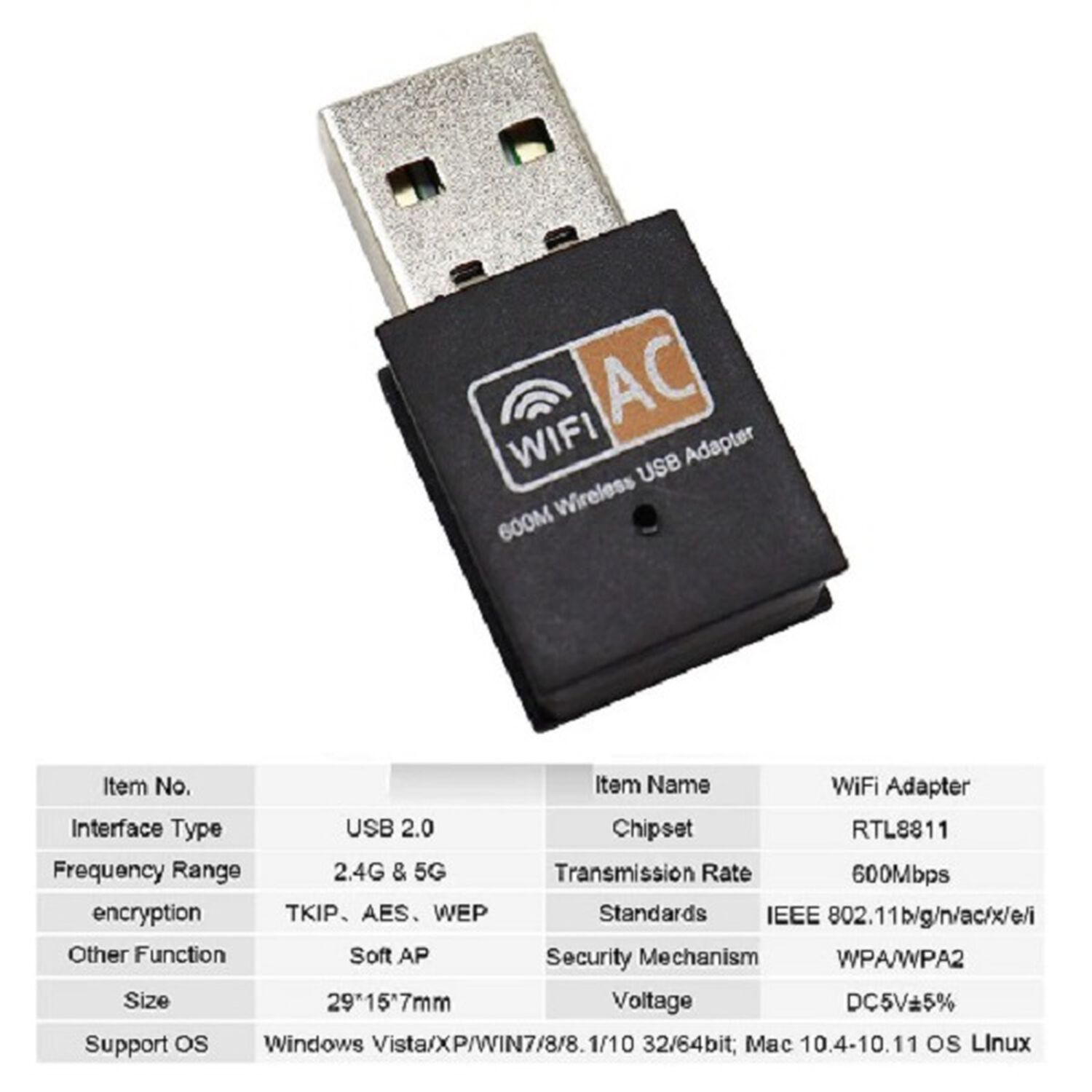 Adaptador Antena Wifi 600 Mbs 5g Modem Para Pc O Notebook Tarjeta De Red Inalambrico Usb image number 1.0