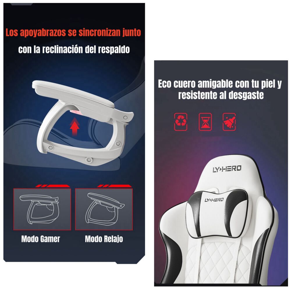 Silla Gamer Ergonómica Reclinable Con Reposapies Negra image number 7.0