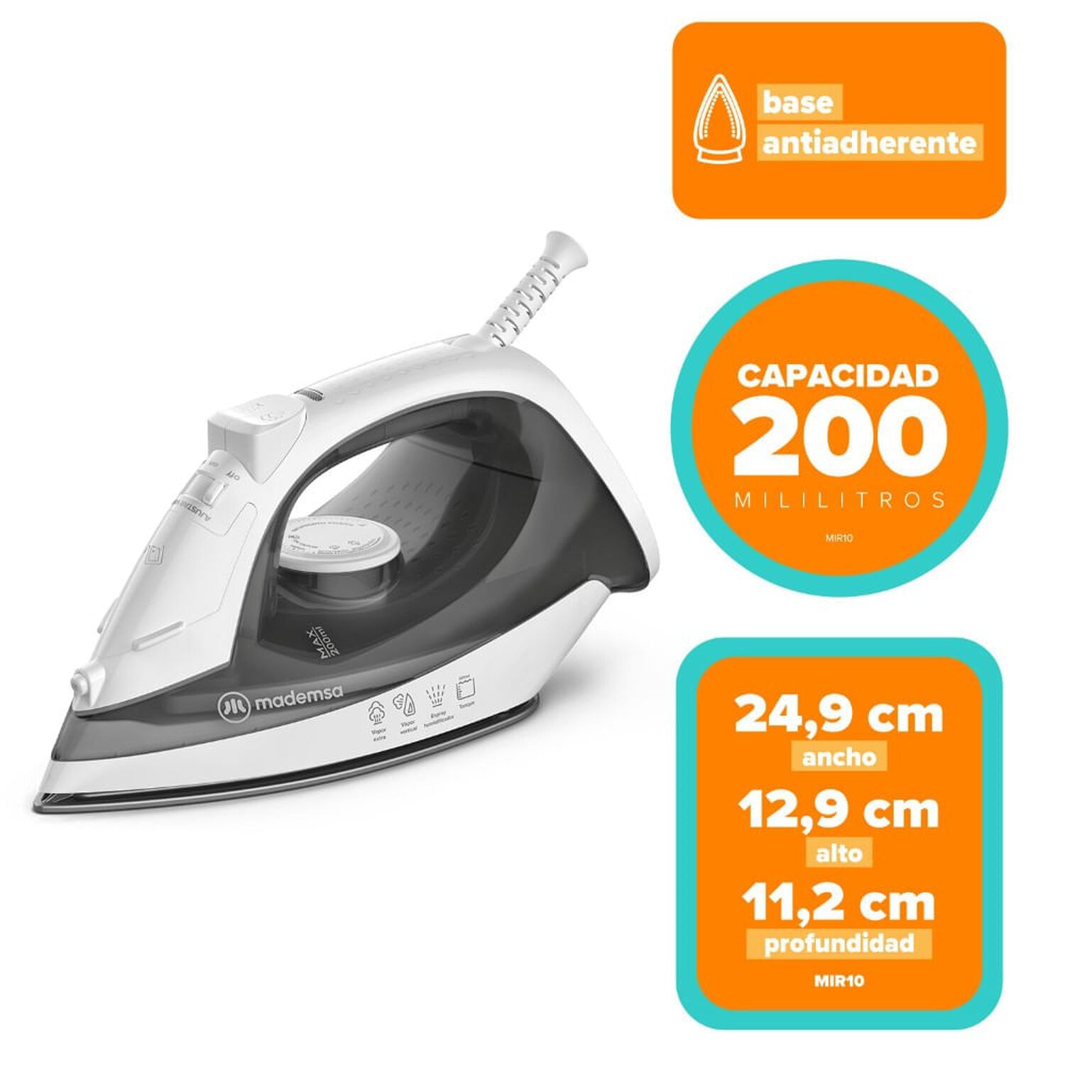 Plancha Con Base Antiadherente Con Vapor Vertical Mir10 image number 1.0