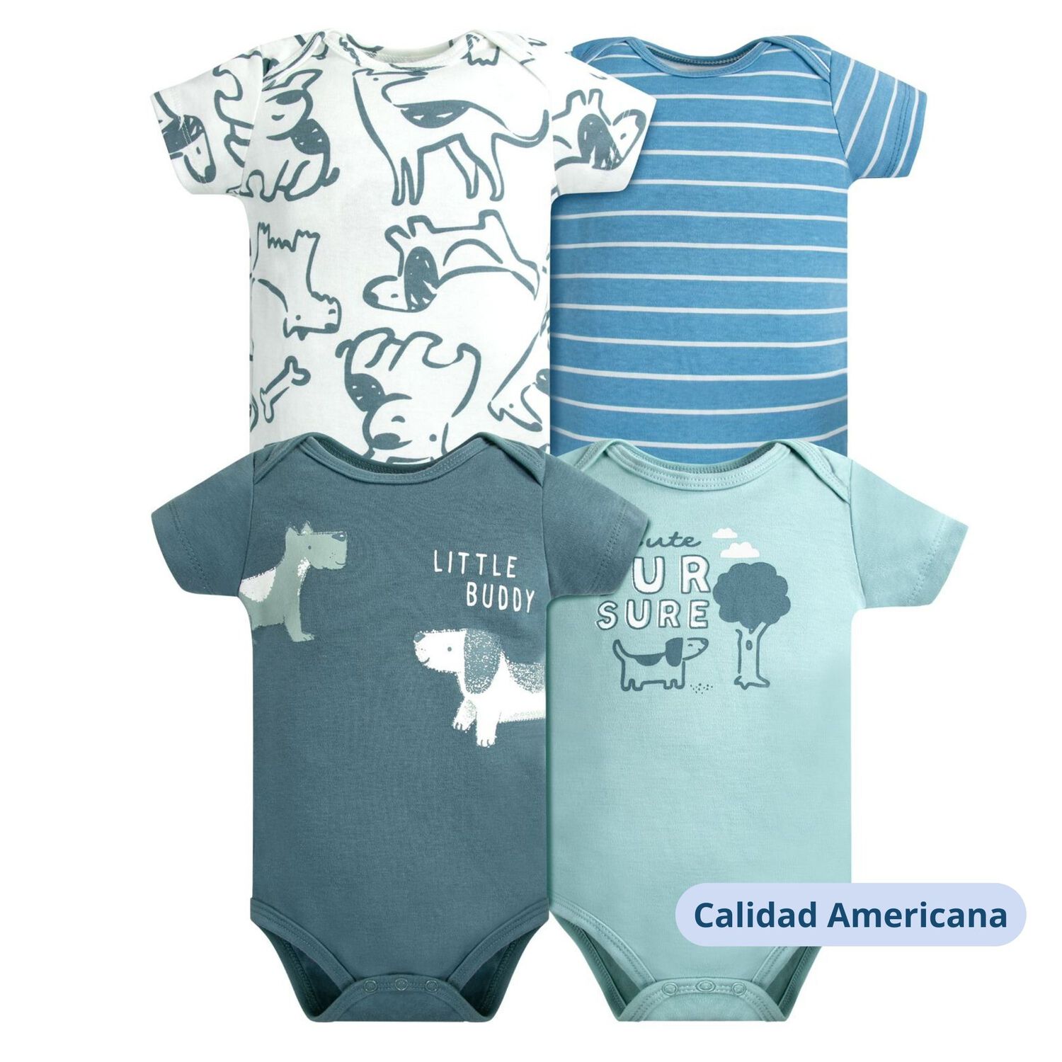 Pack 4 Bodys Ni&ntilde;o Manga Corta Tedmimak 100% Algod&oacute;n Blue Dogs image number 3.0
