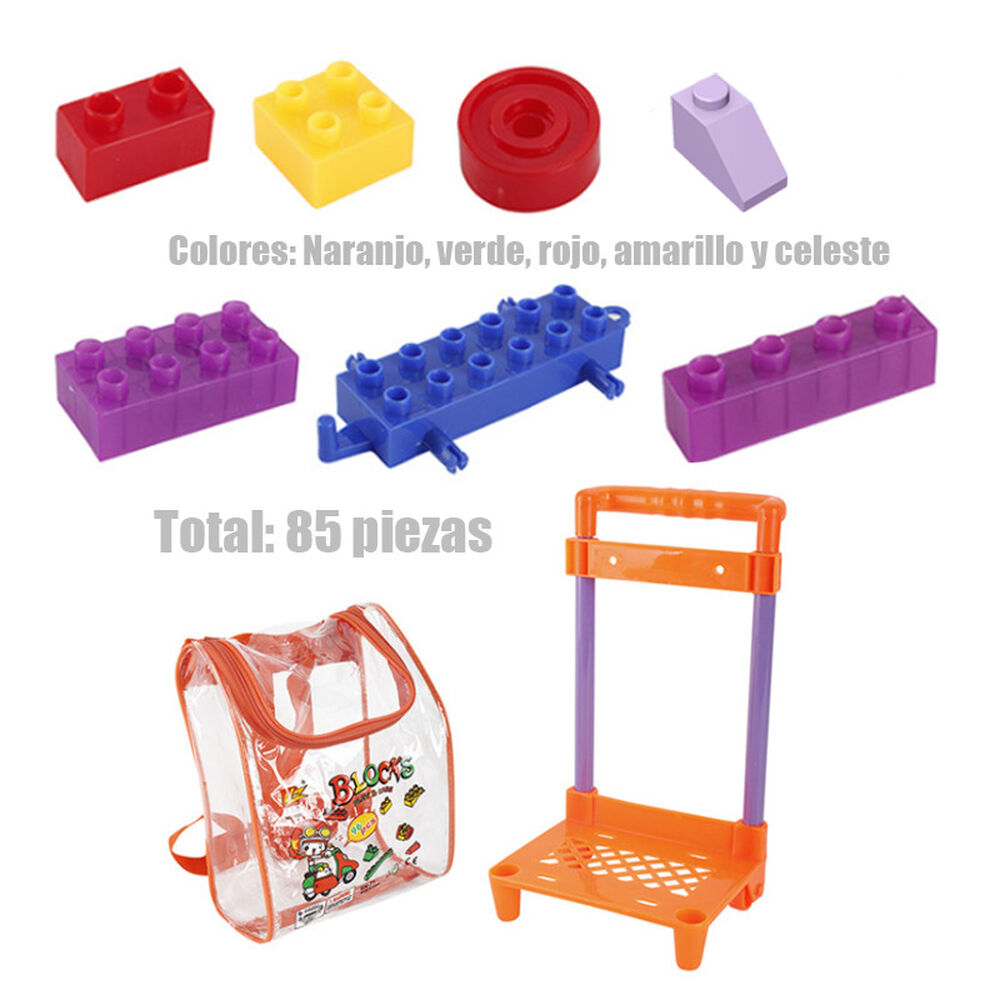Maleta Bloques Armables Para Ni&ntilde;os Mochila Juguetes 85pzs image number 2.0