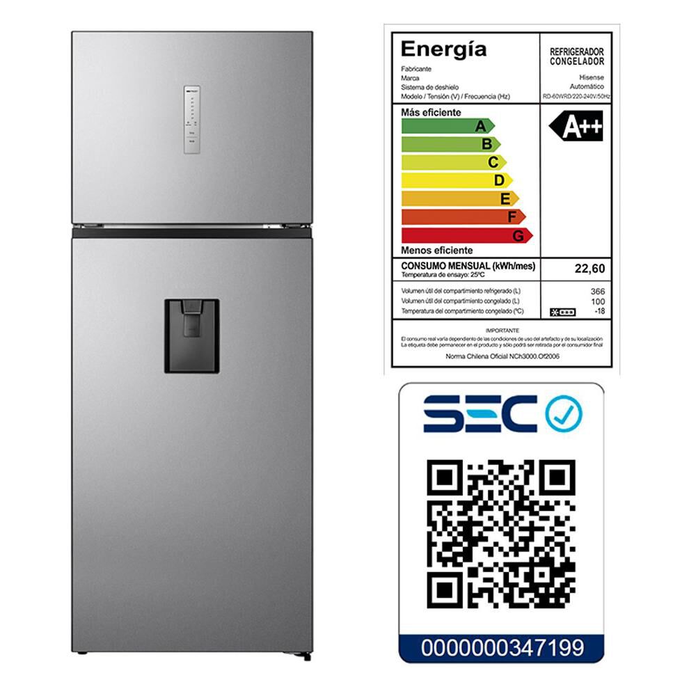 Refrigerador Top Freezer Hisense RD-60WRD / No Frost / 466 Litros / A++ image number 10.0