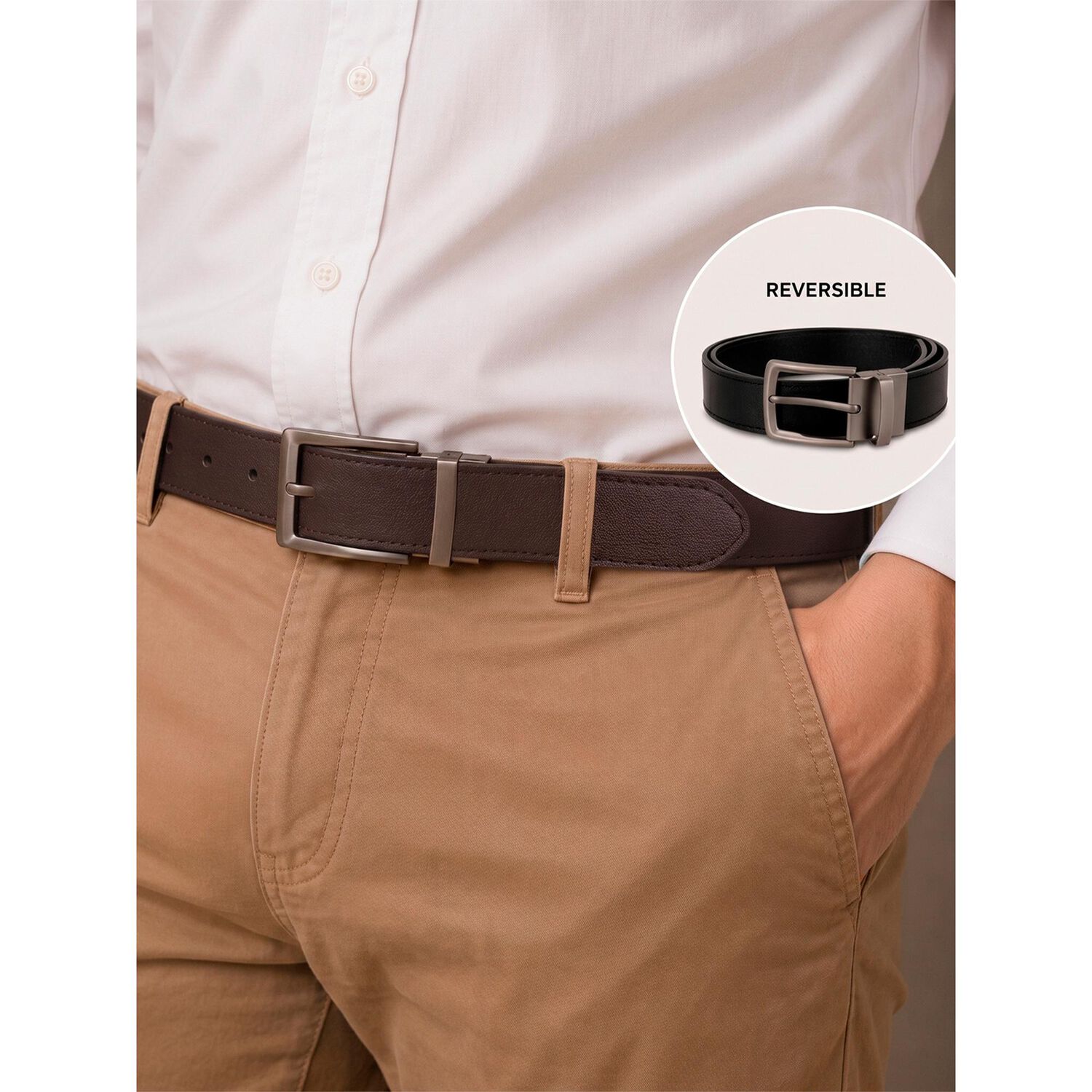 Cintur&oacute;n Hombre Reversible Negro Caf&eacute; Hebilla Giratoria Carven image number 0.0