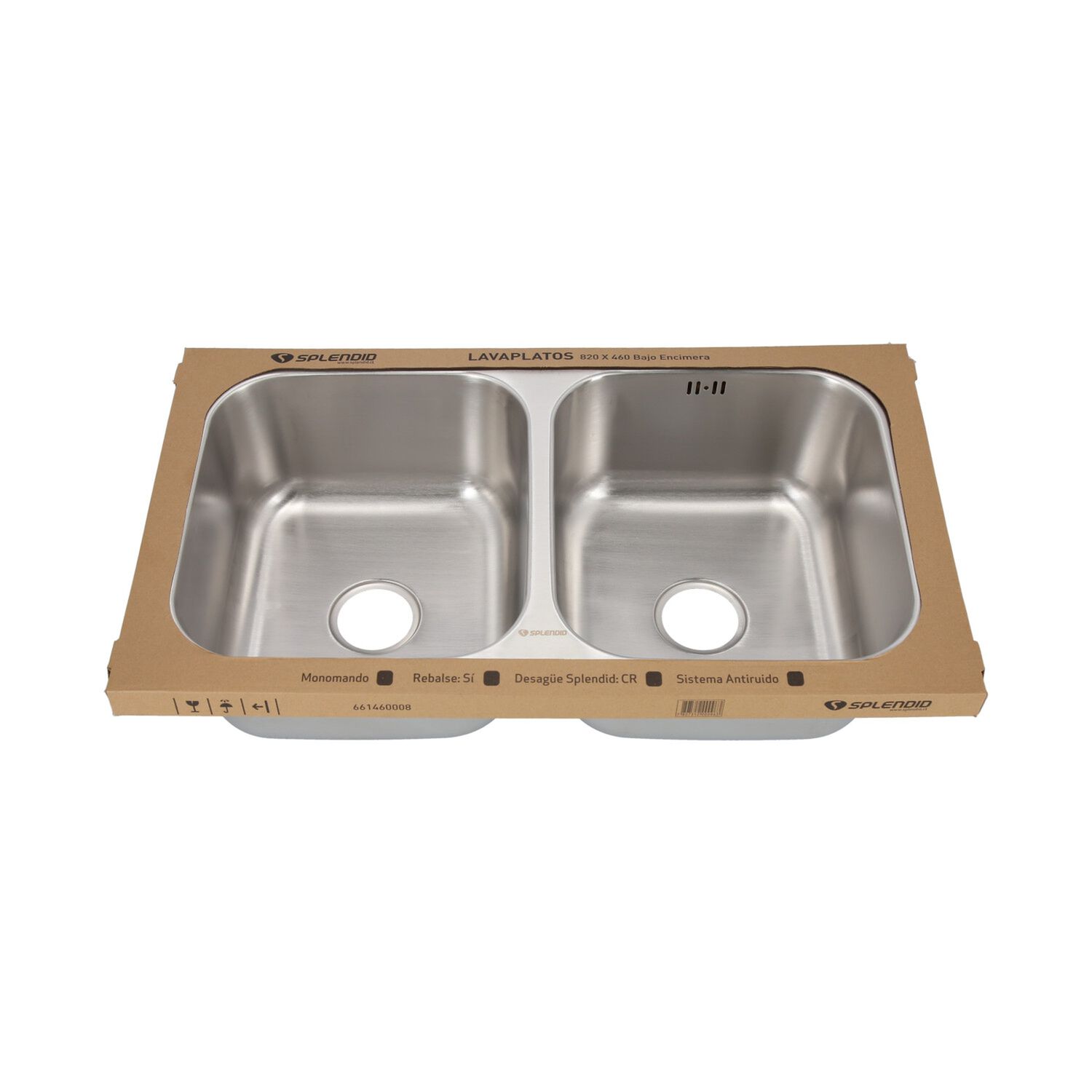 Lavaplatos Doble Bajo Cubierta 820 X 460 Splendid Acero Inox image number 10.0