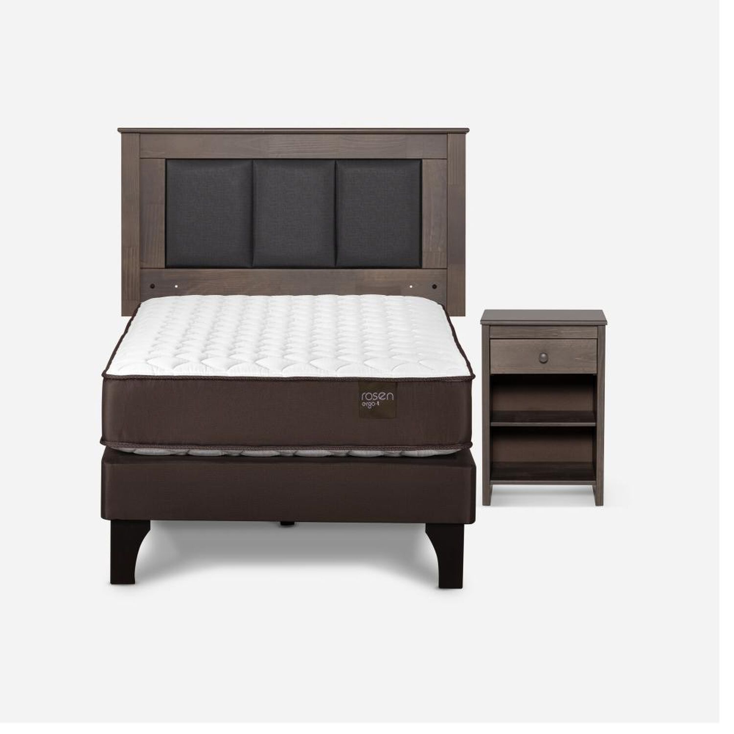 Cama Europea Rosen Ergo T New / 1.5 Plazas / Base Normal  + Set Maderas Rachel Gris image number 0.0