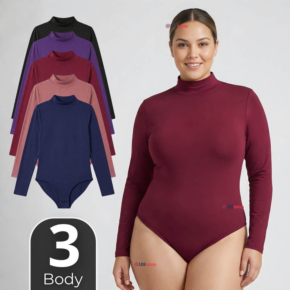 Pack 3 Bodys Manga Larga Bamb&uacute; Cuello Alto Beatle Mujer Colores Surtidos image number 0.0