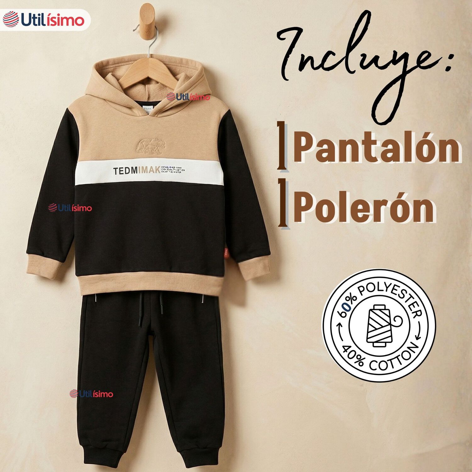 Conjunto 2 Piezas Buzo Pantal&oacute;n Y Poler&oacute;n Con Capucha Negro Ni&ntilde;o image number 1.0