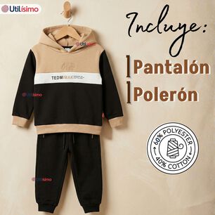 Conjunto 2 Piezas Buzo Pantal&oacute;n Y Poler&oacute;n Con Capucha Negro Ni&ntilde;o