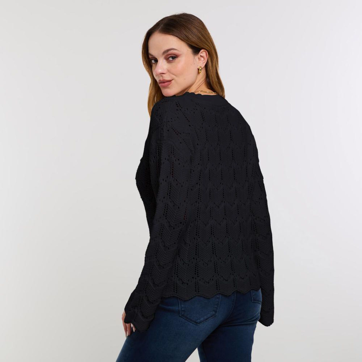Sweater Calado Manga Larga Cuello Redondo Mujer Kimera image number 2.0
