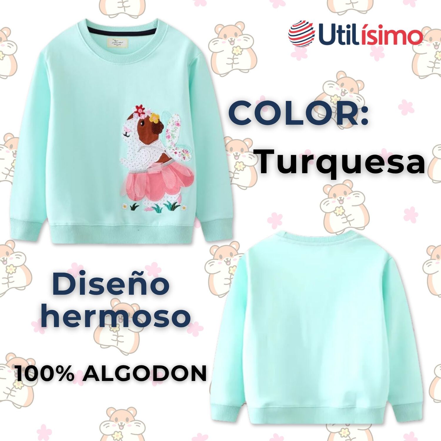 Poler&oacute;n Ni&ntilde;a Manga Larga 100% Algod&oacute;n Turquesa Hamster image number 1.0