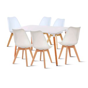 Comedor Mesa 120x80cm + 6 Sillas Tulip Blancas