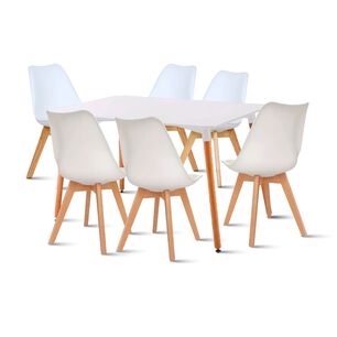Comedor Mesa 120x80cm + 6 Sillas Tulip Blancas