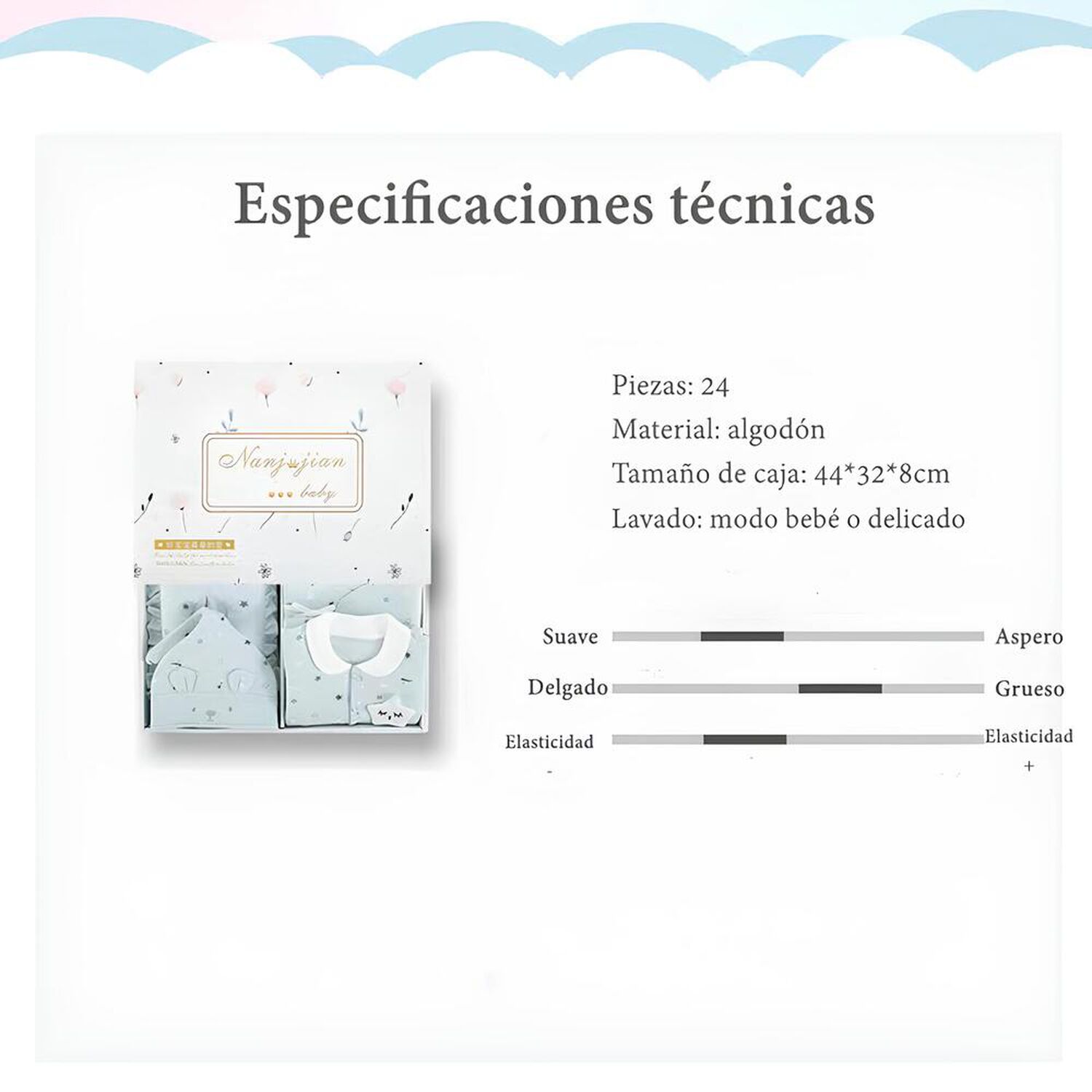 Pack Ajuar Beb&eacute; Ropa Algod&oacute;n 24 Piezas Celeste Lubabycas image number 5.0