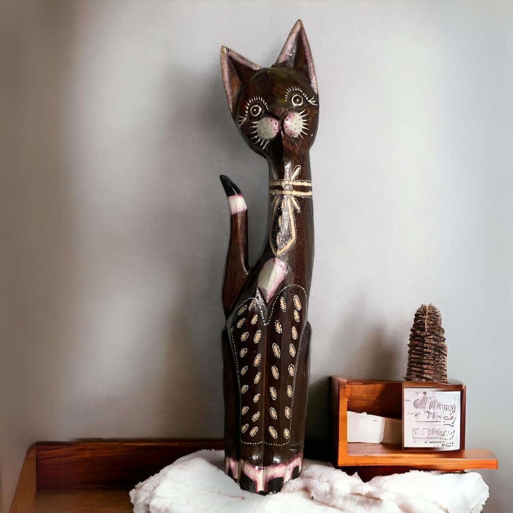 Gato Madera Artesanal 60 Cm Negro image number 1.0