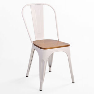 Silla Tolix Vintage Con Asiento De Madera - Blanco