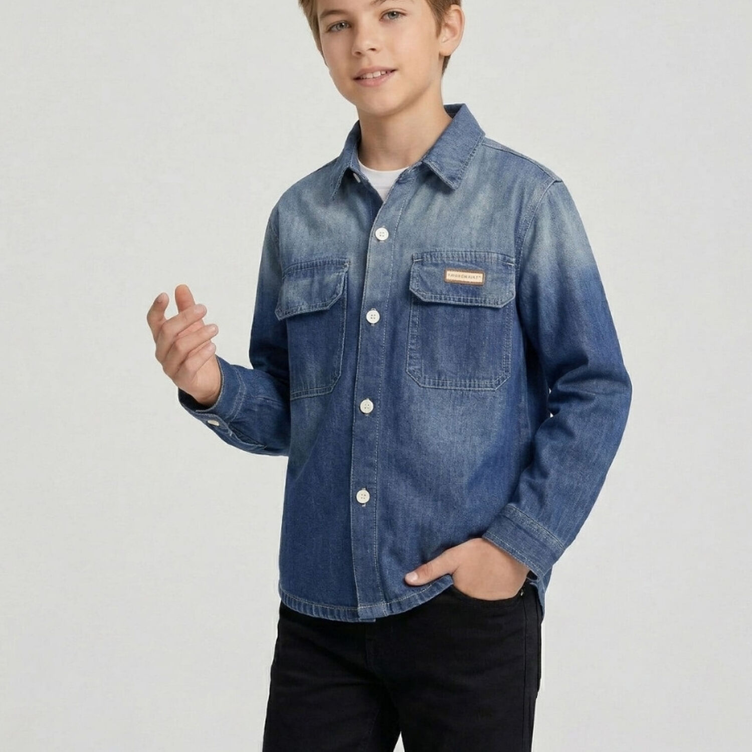 Sobrecamisa Mezclilla Ni&ntilde;o Denim Degradado Look Urbano image number 1.0