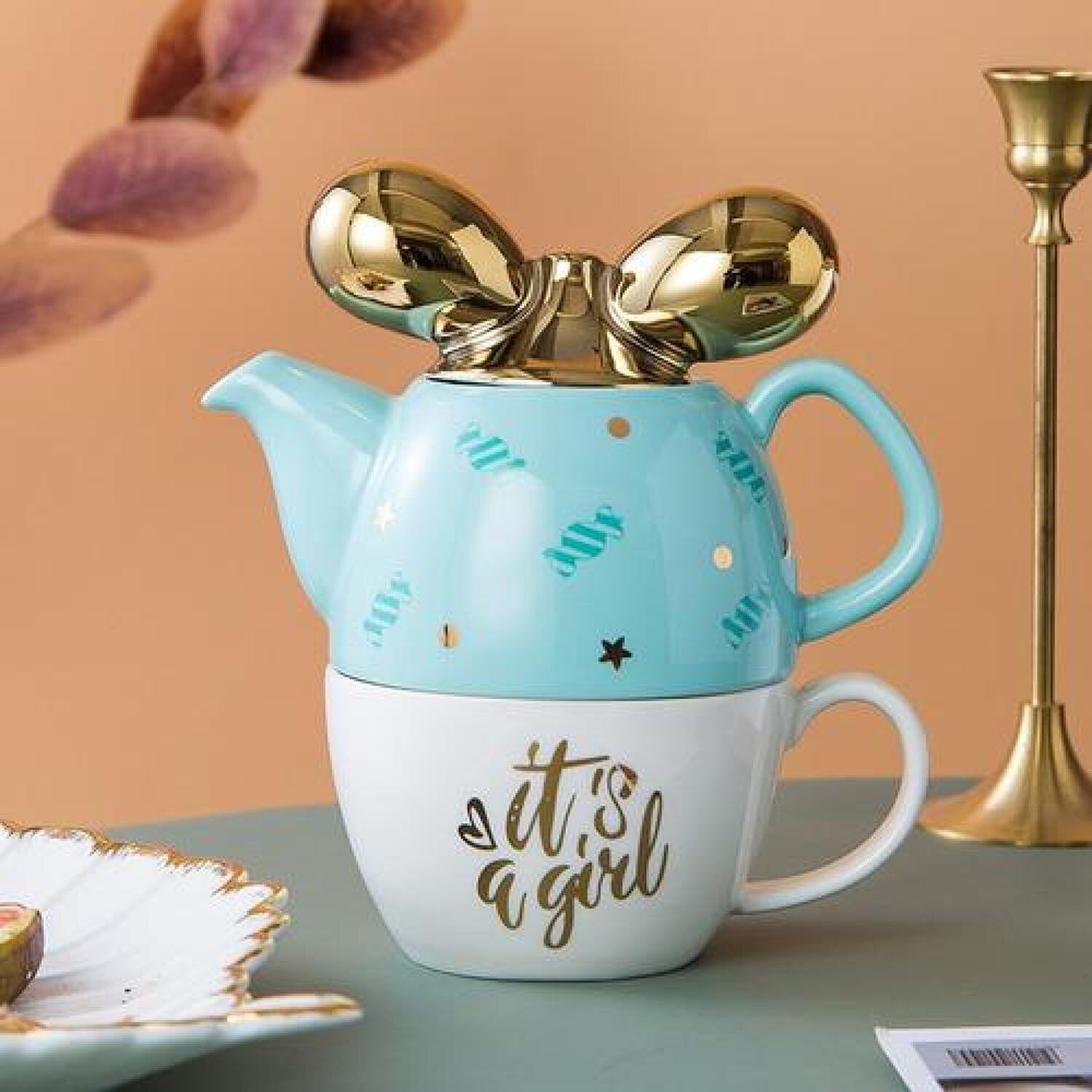 Juego De T&eacute; Tetera Cer&aacute;mica Individual Luxury Its A Girl image number 6.0