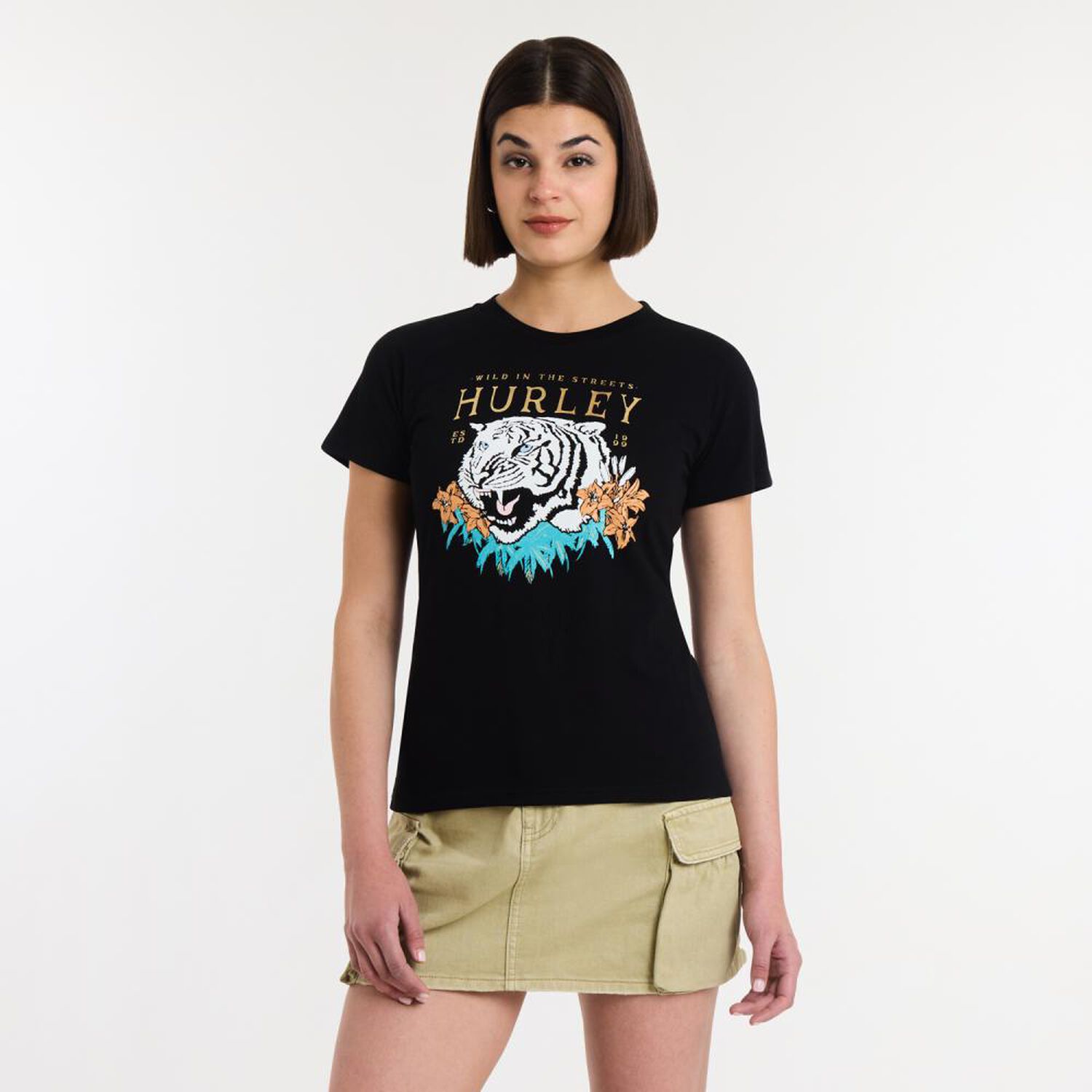 Polera Print Folia Tigre Manga Corta Cuello Redondo Mujer Rolly Go image number 0.0