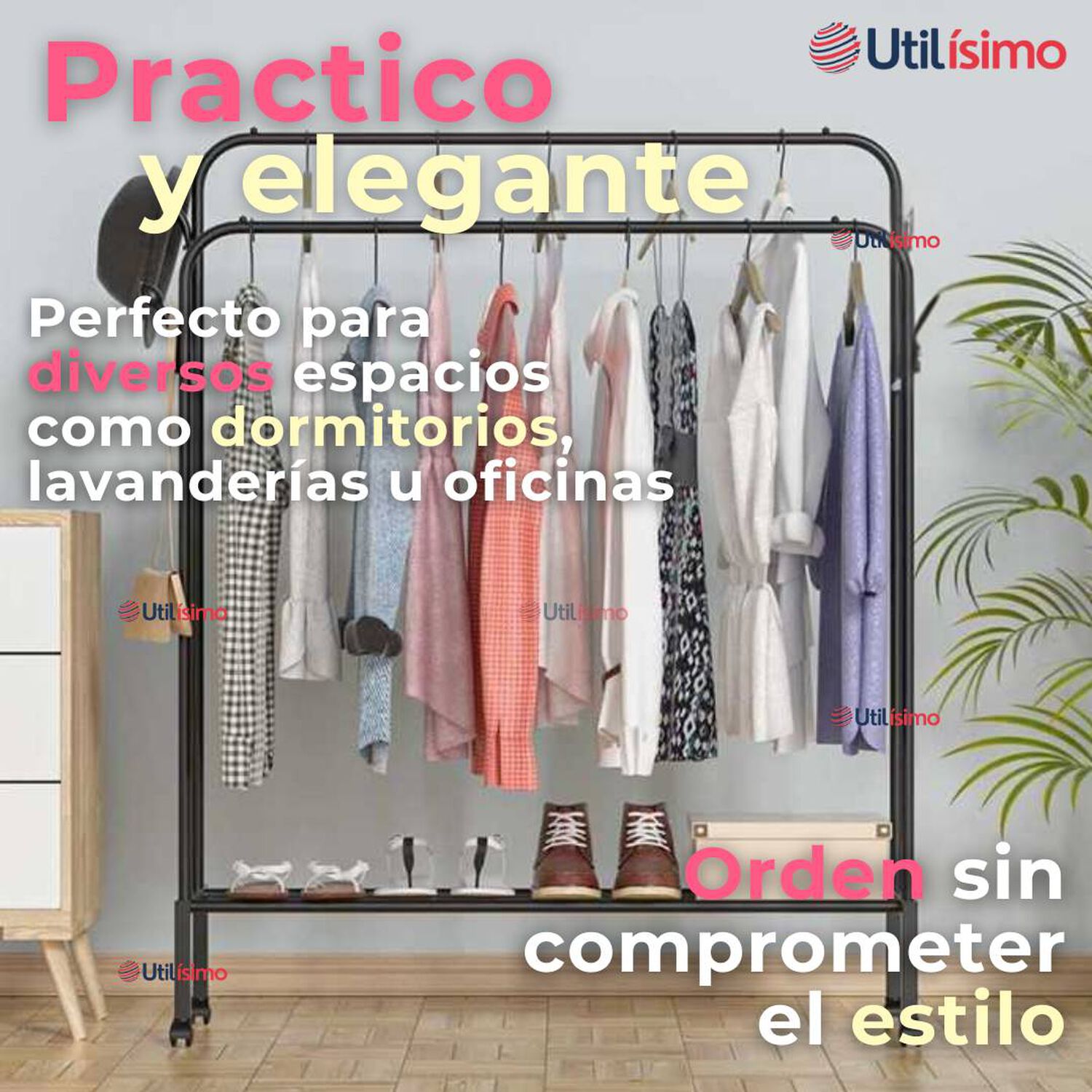 Perchero Organizador Colgante De Ropa Doble Barra Tendedero Acero image number 6.0