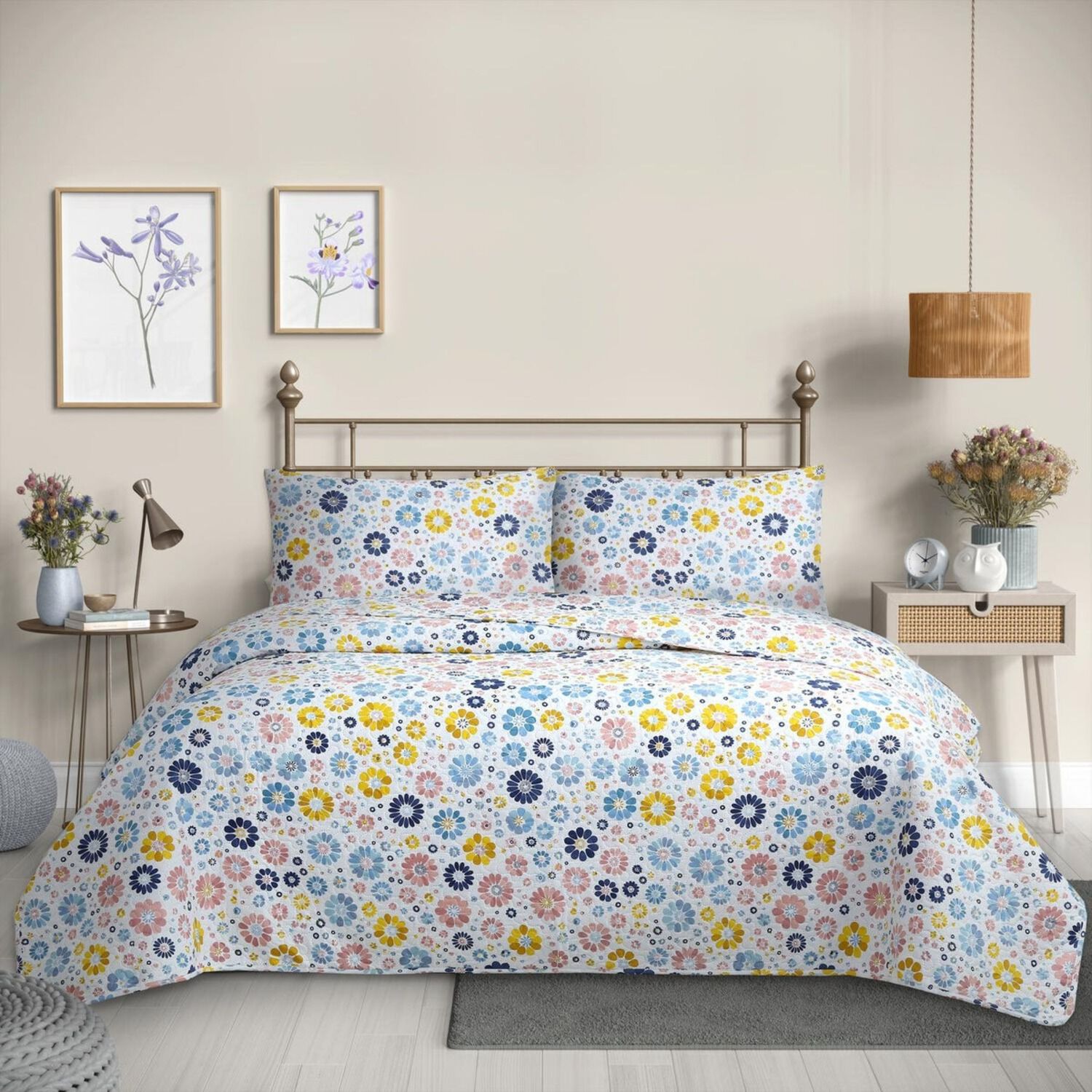 Cubrecama Quilt Reversible King 250 X 240 Cm Estampado Arco&iacute;ris - Flowers Collection Martin&eacute; image number 0.0