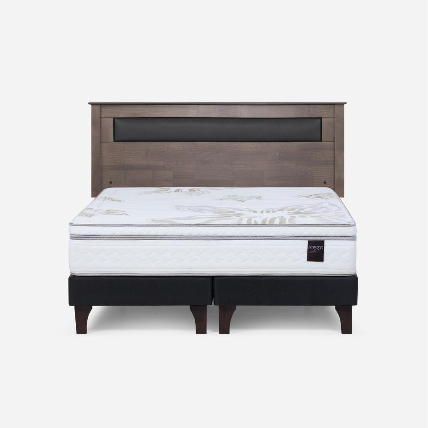 Cama Europea Rosen Art 4 / 2 Plazas / Base Dividida  + Respaldo Ferrara Gris image number 0.0