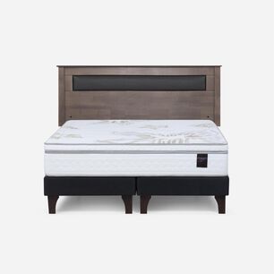 Cama Europea Rosen Art 4 / 2 Plazas / Base Dividida  + Respaldo Ferrara Gris