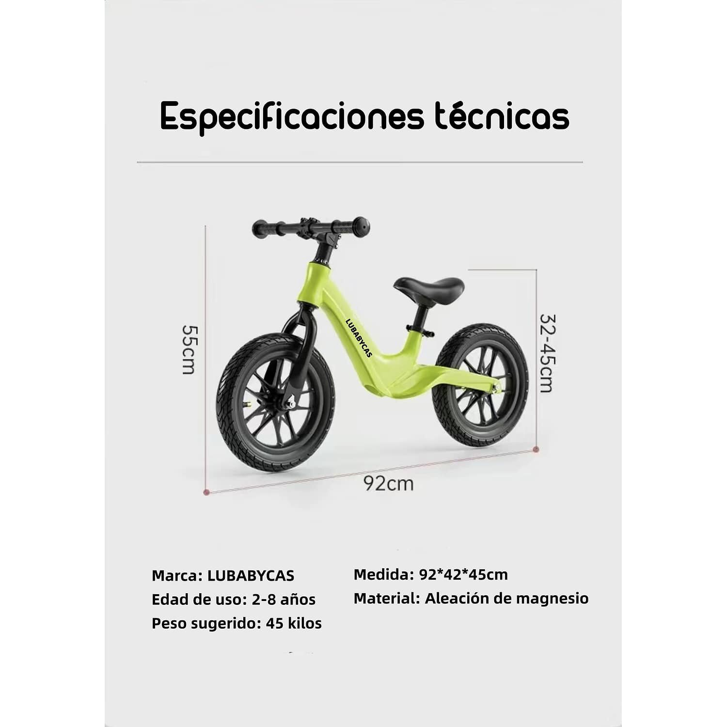 Bicicleta De Equilibrio Aprendizaje 2-8a&ntilde;os Lubabycas Verde image number 4.0
