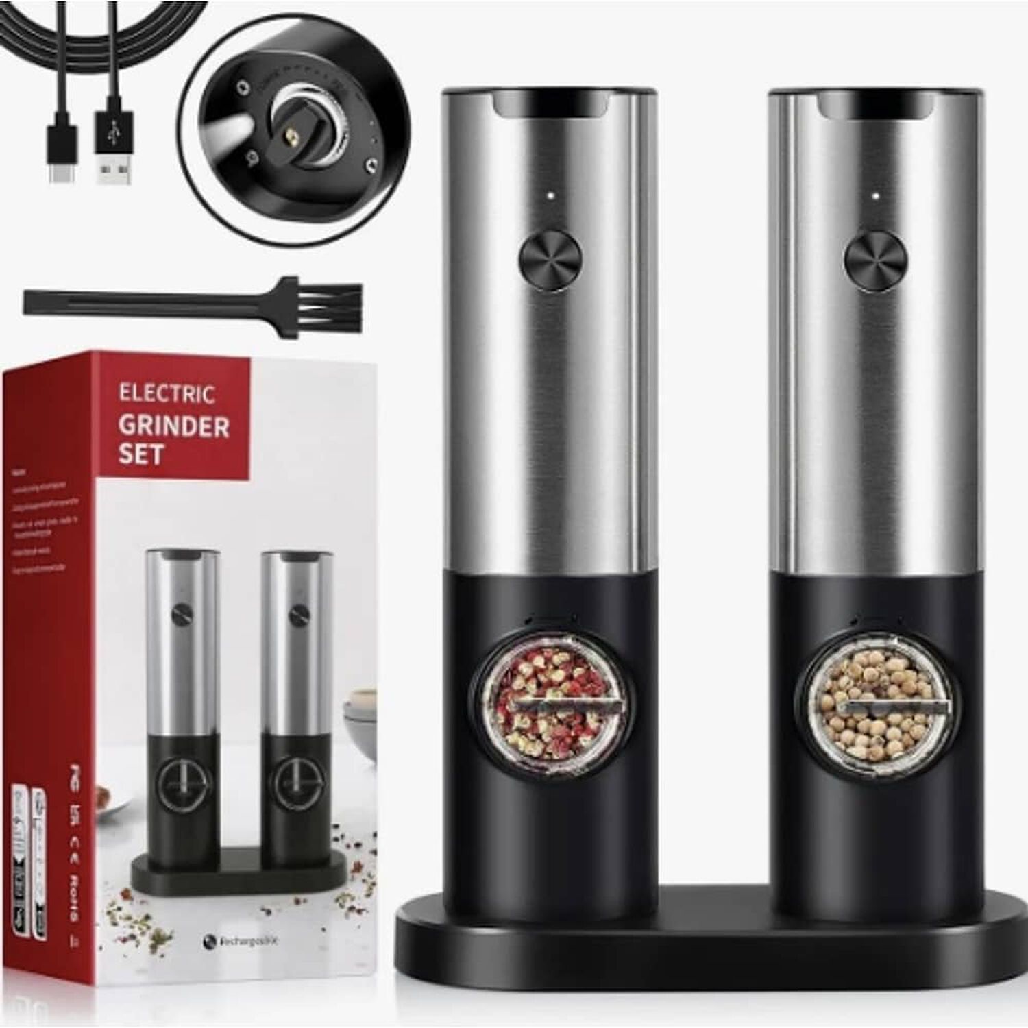 Set Molinillo Sal Y Pimienta El&eacute;ctrico Con Base Usb C image number 0.0
