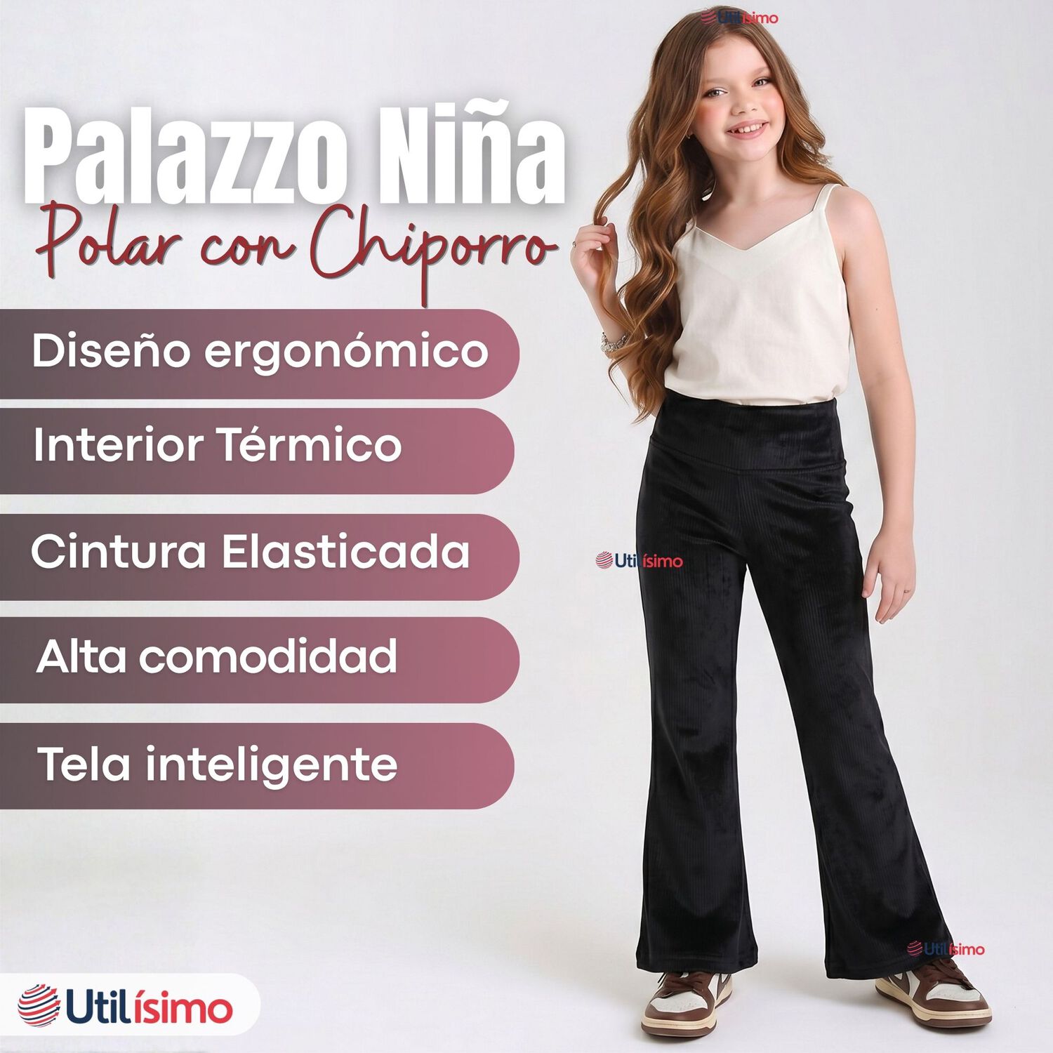Calza Pantal&oacute;n Palazzo Polar Con Chiporro Ni&ntilde;a Elasticada T&eacute;rmica Negra image number 2.0
