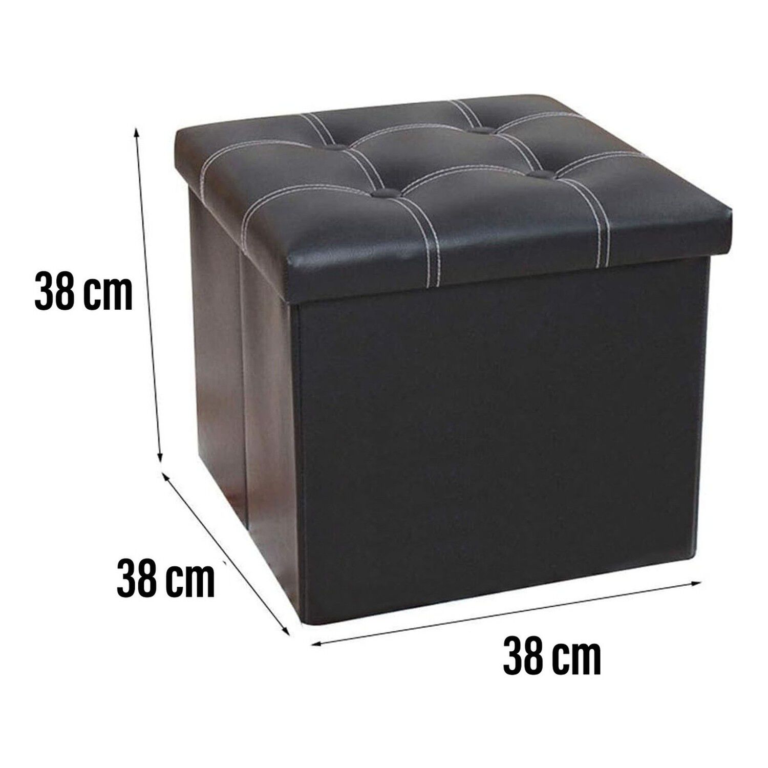 Puff Plegable Negro Almacenamiento Ecocuero 38cm Multifuncional image number 4.0