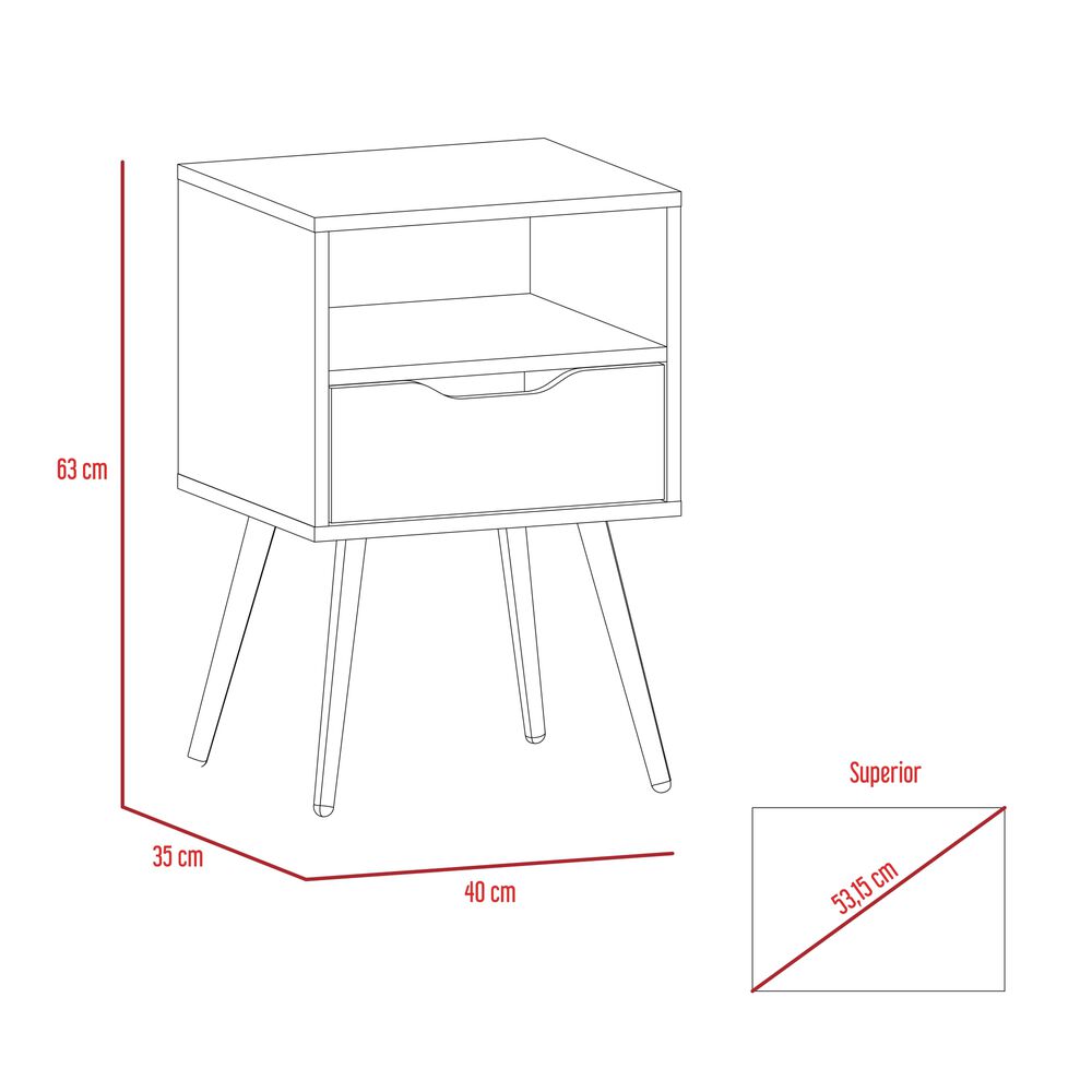 Velador 1 Cajon 40x63x35 Cm Fm-015b - Blanco / Caf&eacute; Claro image number 4.0