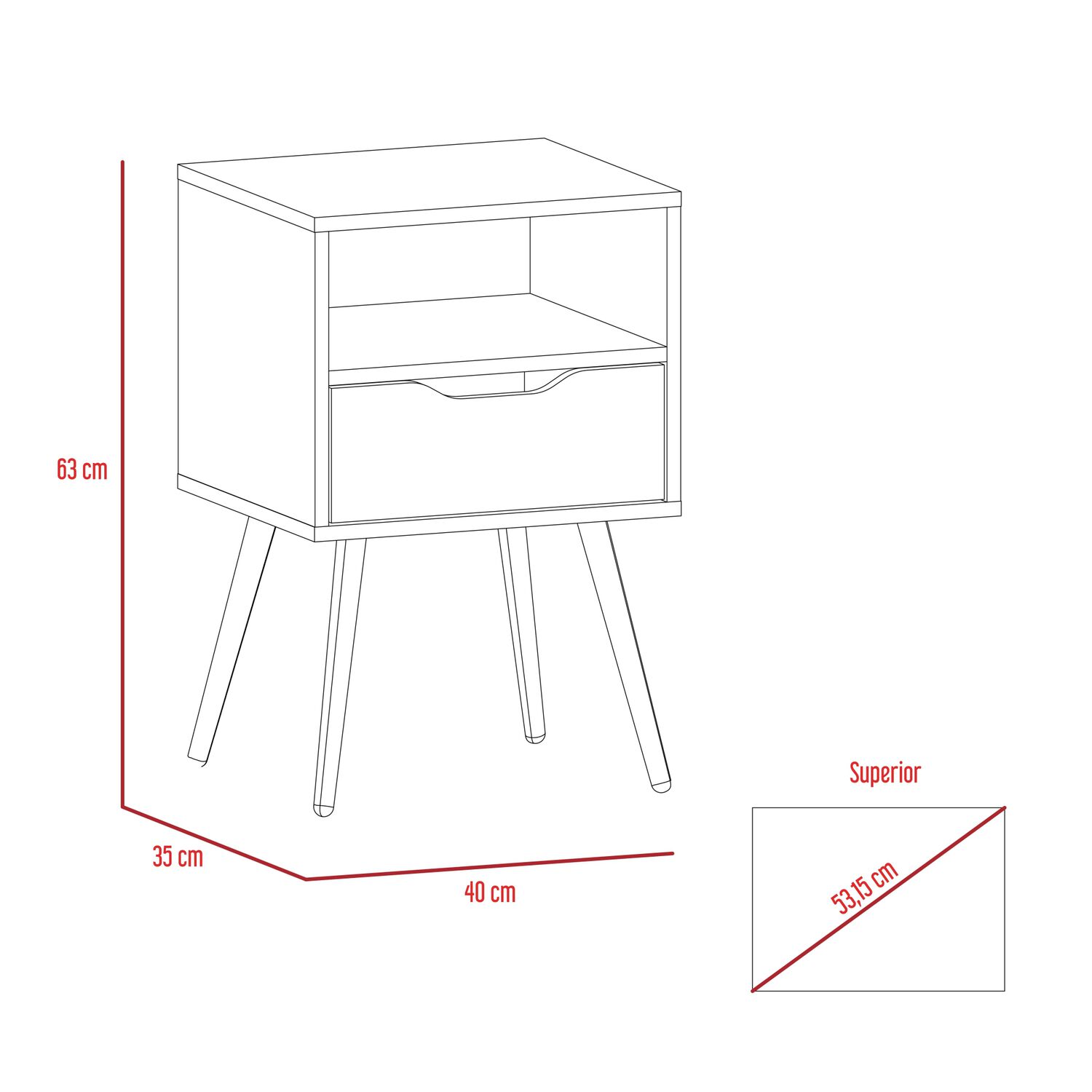 Velador 1 Cajon 40x63x35 Cm Fm-015b - Blanco / Caf&eacute; Claro image number 4.0