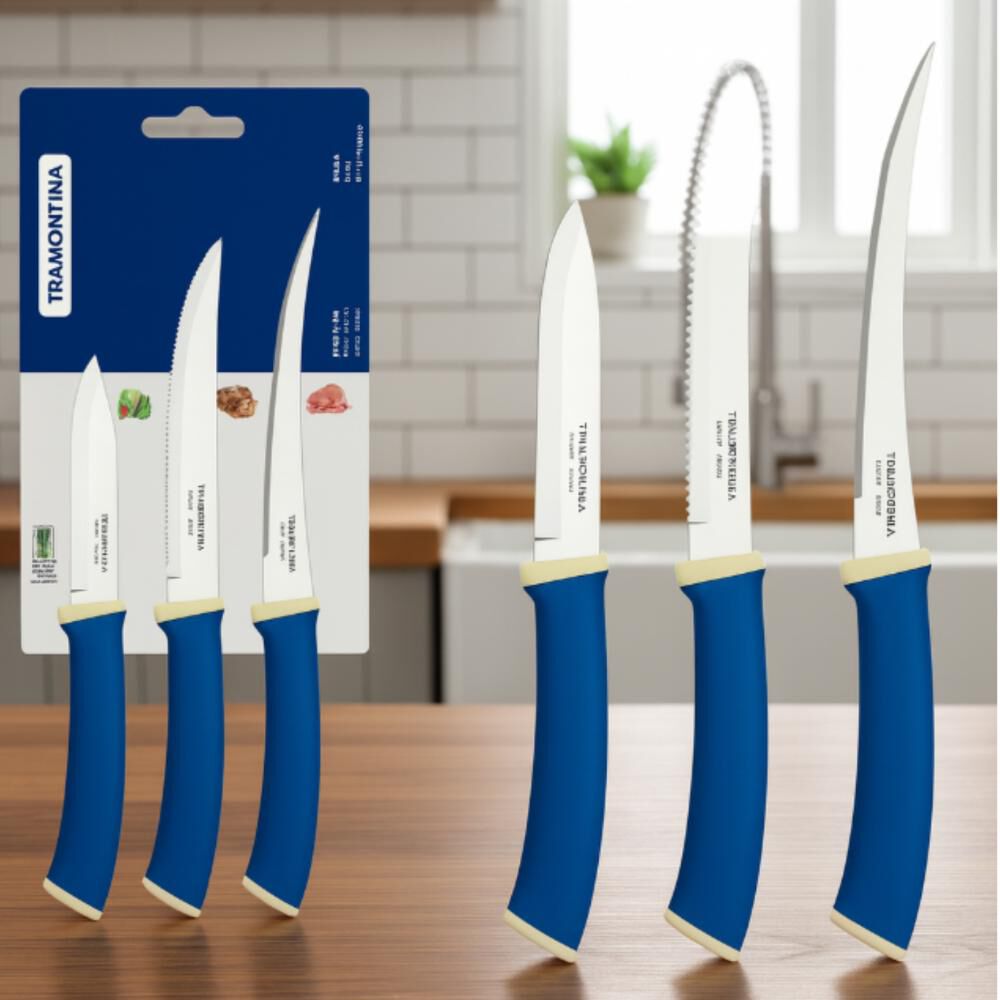 Juego Cuchillos Tramontina Felice 3 Pz Azul Acero Inox Hogar image number 3.0