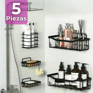 Set Organizador De Ducha 5 Piezas Acero Inoxidable Instalaci&oacute;n Adhesiva