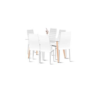Comedor Mesa De Vidrio Rectangular 120x80 + 6 Sillas Dining Liana - Blancas