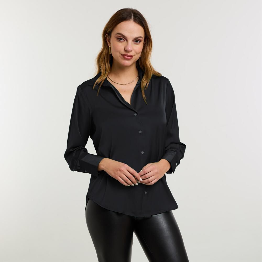 Blusa Lisa Satín Manga Larga Cuello Camisero Mujer Kimera image number 0.0