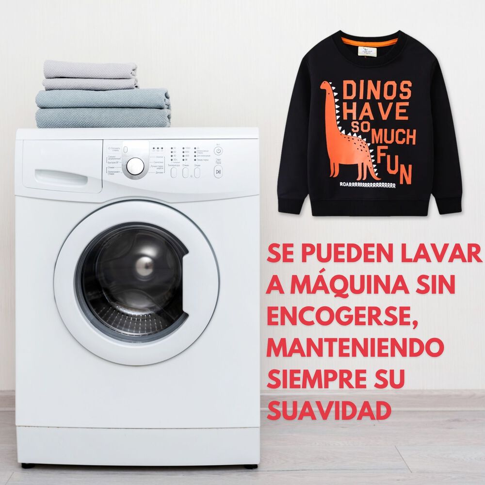 Poler&oacute;n Ni&ntilde;o Manga Larga 100% Algod&oacute;n Negro Dinosaurios image number 5.0