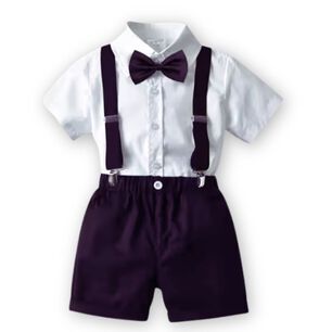 Conjunto De Vestir Con Corbat&iacute;n Y Pantal&oacute;n Corto De 9 Meses A 6 A&ntilde;os