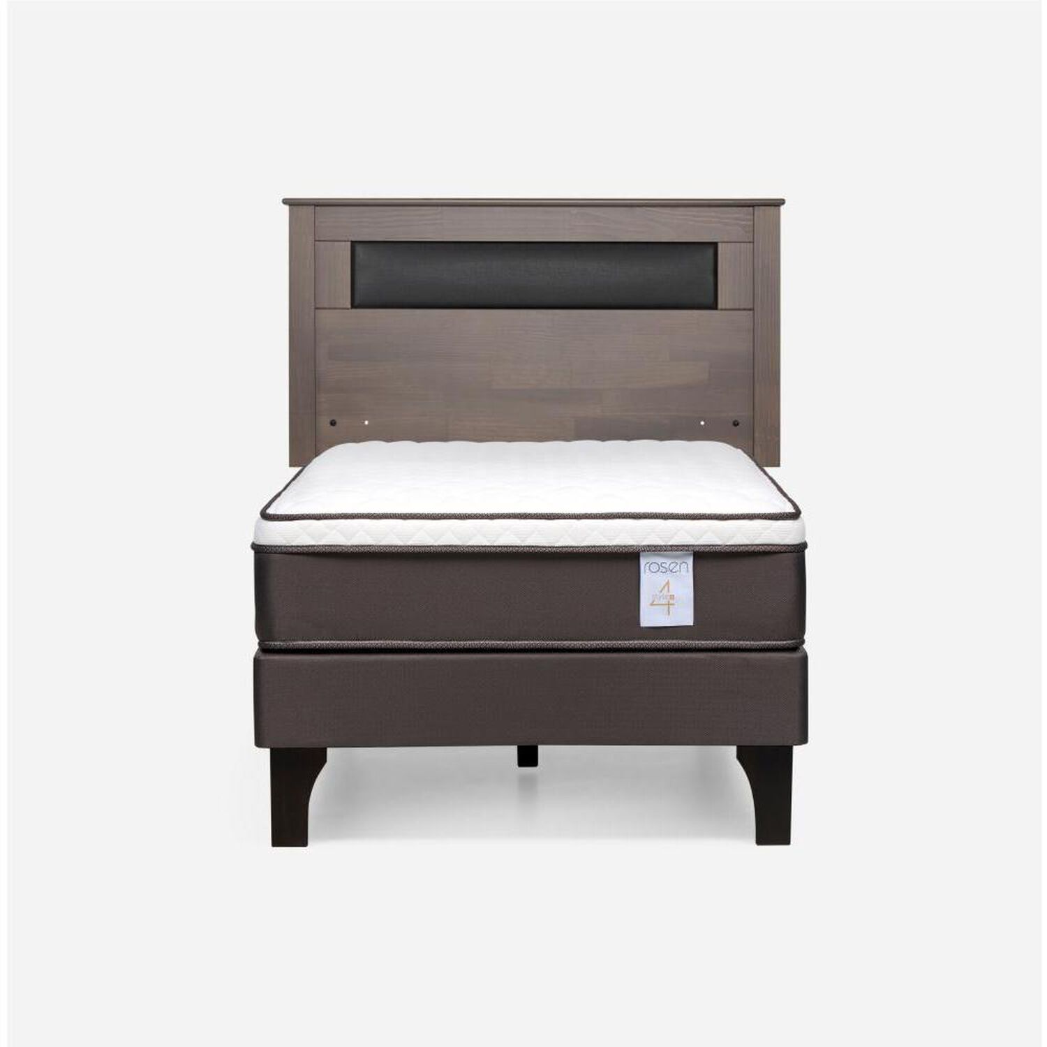 Cama Europea Rosen New Style 4 Plus / 1 Plaza / Base Normal  + Respaldo Ferrara Gris image number 0.0