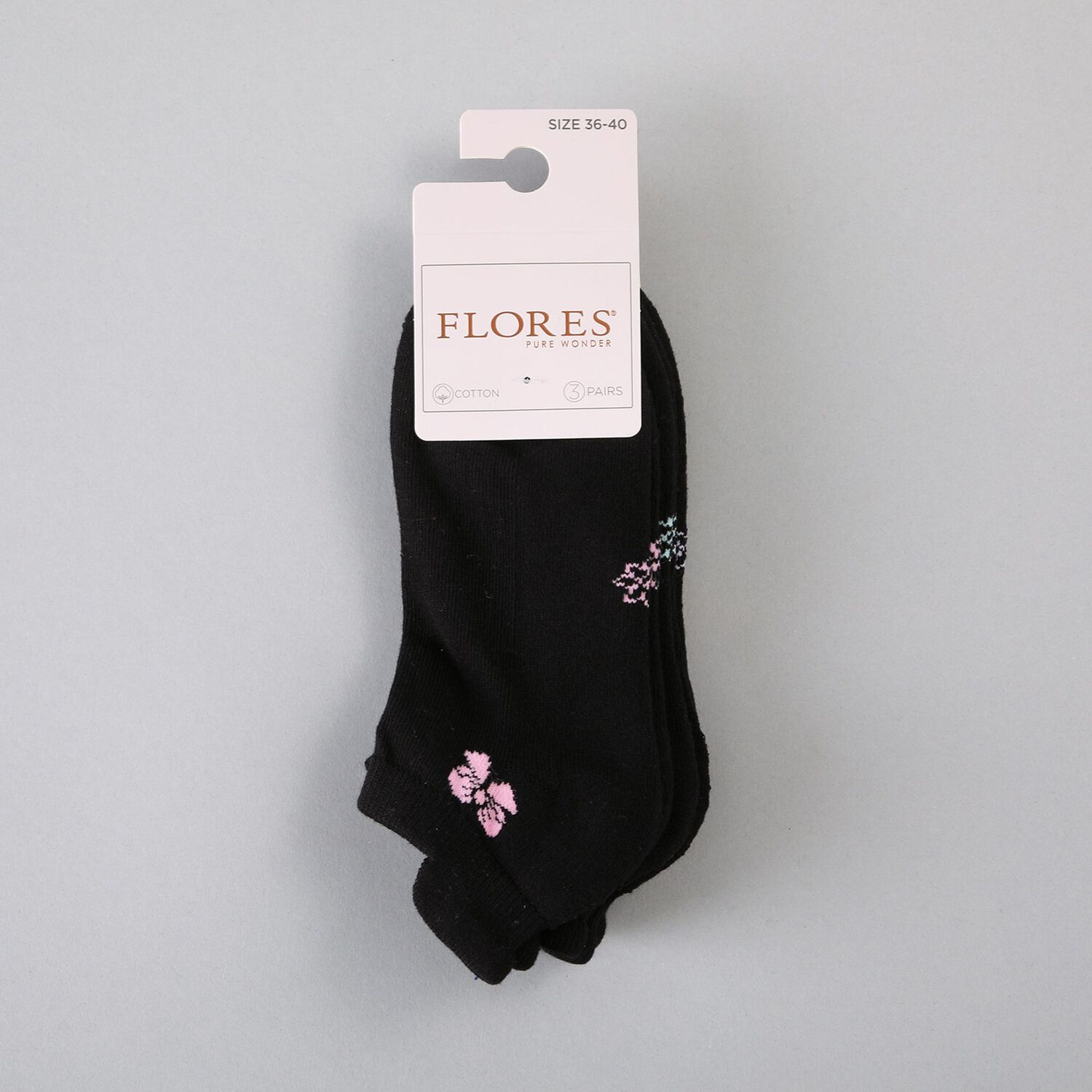Calcetin 3x Pack Corto Bordado Flores Mujer 50766-2 image number 0.0