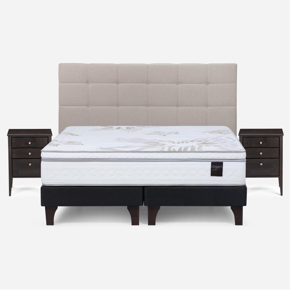 Cama Europea Rosen Art 4 / King / Base Dividida + Set De Maderas Issey Niebla image number 0.0