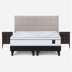 Cama Europea Rosen Art 4 / King / Base Dividida + Set De Maderas Issey Niebla