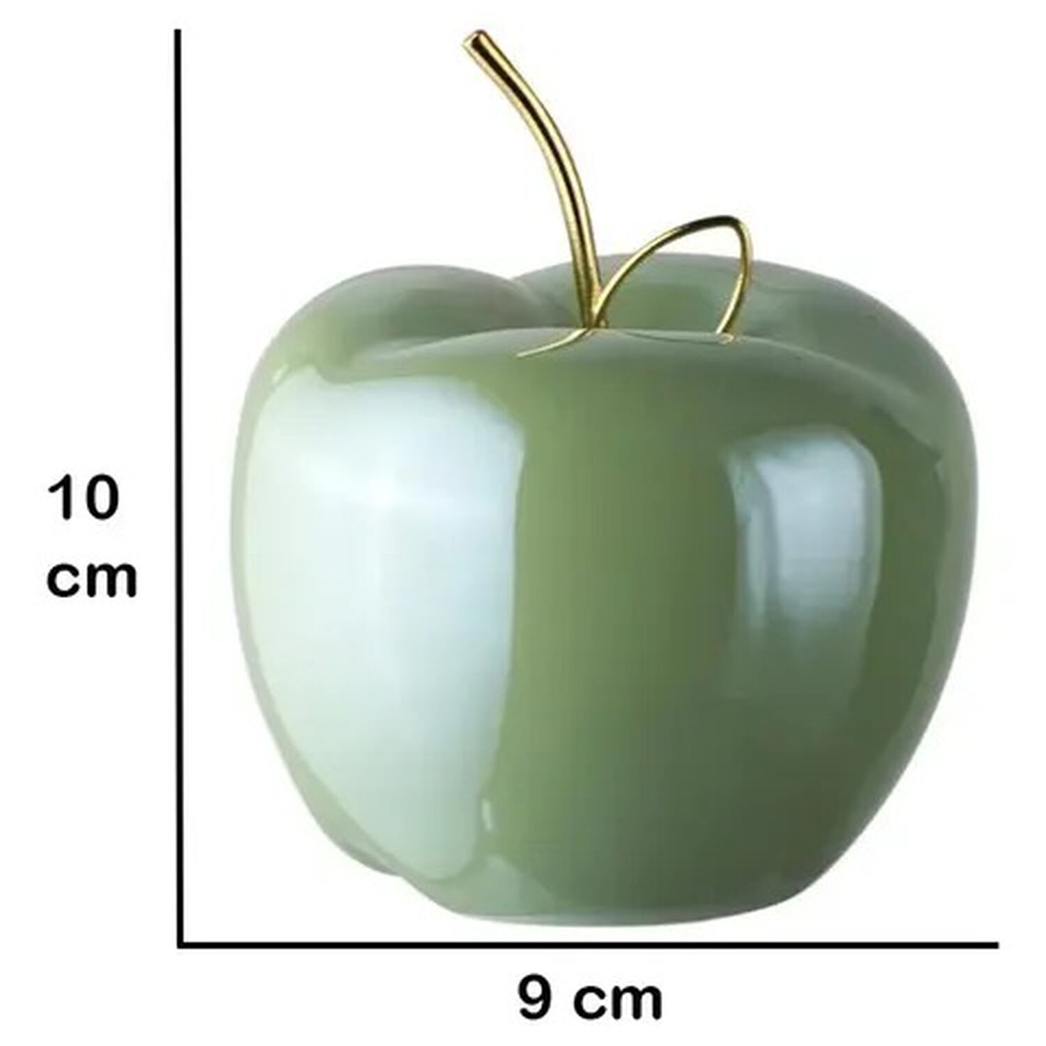 Manzana Decorativa De Cer&aacute;mica Verde Con Tallo Dorado Para Hogar Y Centro De Mesa image number 3.0